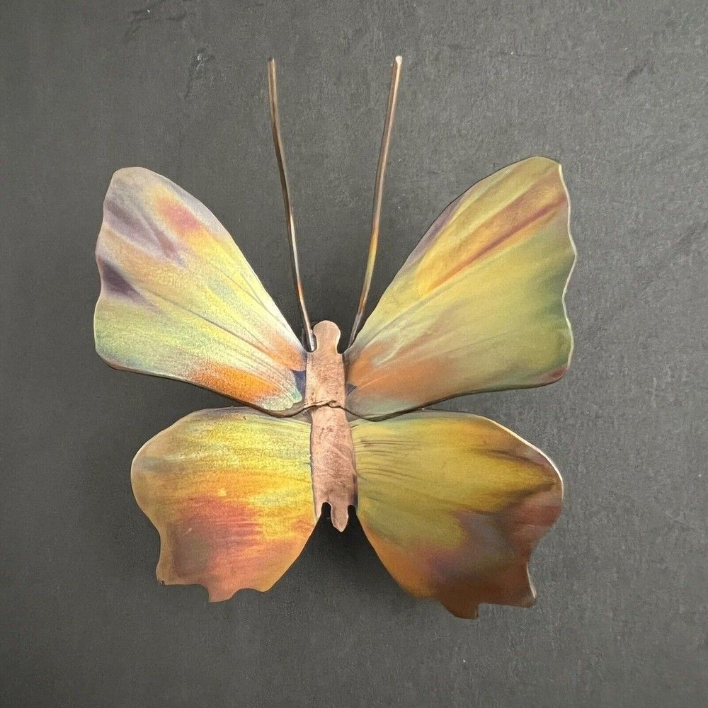 Flame Painted Copper Butterfly Wall Hanging Decor Artisan Handmade Small 4” X 4”